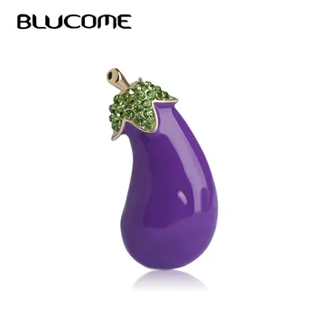 Blucome Púrpura de la Planta de Verduras Berenjena Broche de Oro del color de la Aleación del Esmalte Broches Para Satisfacer Bufanda Collar de Accesorios Clips de la Joyería