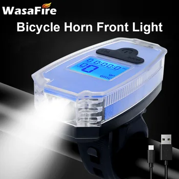 Impermeable de la Bicicleta de la Cabeza Frente a la Luz USB Recargable de la Bici Cuerno Frontal de Luz de la Linterna con el Ordenador LCD Velocímetro de Bicicleta Lámpara