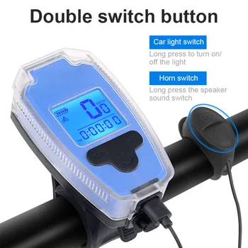 Impermeable de la Bicicleta de la Cabeza Frente a la Luz USB Recargable de la Bici Cuerno Frontal de Luz de la Linterna con el Ordenador LCD Velocímetro de Bicicleta Lámpara