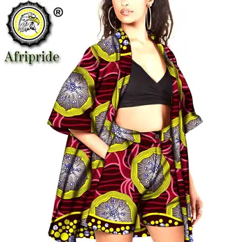 De las mujeres Ropa de Moda de África Ankara Imprimir Chaqueta Larga y pantalones Cortos 2 Pieza de ropa Plus Size Outwear Sexy Desgaste Trajes S2026038