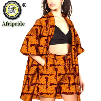 De las mujeres Ropa de Moda de África Ankara Imprimir Chaqueta Larga y pantalones Cortos 2 Pieza de ropa Plus Size Outwear Sexy Desgaste Trajes S2026038