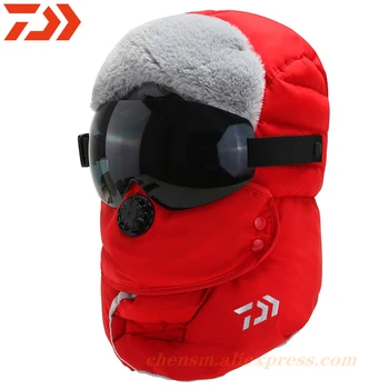 Daiwa 2021 Caliente del Invierno Sombrero de la Gorra de los Hombres Outwear Impermeable Capucha Sombrero con Gafas de Moda de Pesca a prueba de viento Suave de Esquí Sombrero de orejas