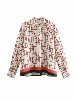 De las mujeres Blusa de trajes de 2021 Primavera de Ocio Traje Conjunto Rojo de la Cuerda de Impresión Camisa Amplia de la Pierna de los Pantalones de Pijama Estilo de la Impresión de Dos piezas de este Conjunto