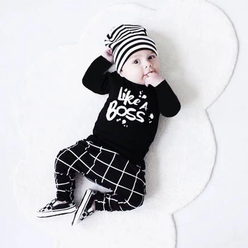 2018 Otoño de Ropa de Bebé Niño de Moda de Algodón de Manga Larga Carta de Impresión COMO UN JEFE Tops+Pantalones 2pcs Bebé Niños Niñas Ropa de Conjunto