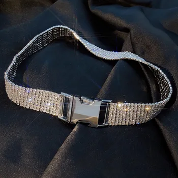 Francés Retro Bling Bling Rhinestone Amplia Gargantillas Collar de Mujer de Plata de Color de Metal con Cinturón Grueso de la Cadena de Collares de la Joyería