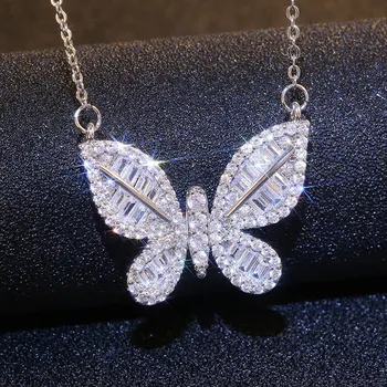 La moda de la Plata Esterlina 925 de la Joyería Brillante CZ Circonio Forma de la Mariposa Colgante de Collar de las Mujeres Mejor Amigo de Don Collares