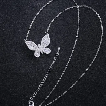 La moda de la Plata Esterlina 925 de la Joyería Brillante CZ Circonio Forma de la Mariposa Colgante de Collar de las Mujeres Mejor Amigo de Don Collares