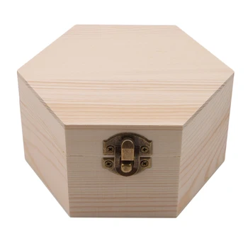 DIY Moda de la Caja de Regalo Simple Portátil en Forma de Hexágono de Madera, Caja de Joyería de la Boda Titular de la Exhibición de la Joyería
