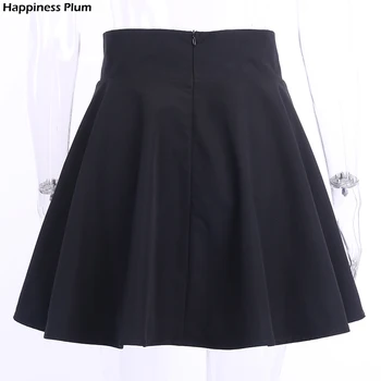 Alta Cintura Plisado Mini Faldas de las Mujeres Gótico Punk Negro de Encaje de la Falda Casual Streetwear Sólido Feminina Una línea de Falda de Fiesta