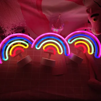 Rainbow Unicorn de Neón del Led Lámpara de Noche las Niñas Dormitorio Noche Cálida Luz de la Decoración de la Habitación en 3d de la Tabla de Acrílico Lámpara de Escritorio, Regalos