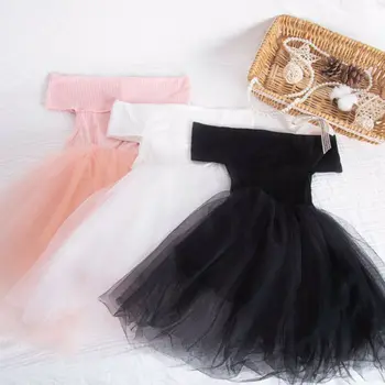 Vestido de princesa de Concurso 2021 Bebé Recién nacido a la Muchacha de los Niños de los Hombros Fuera de Tutu Vestido de Malla Parte de la Boda vestido Formal negro blanco rosa