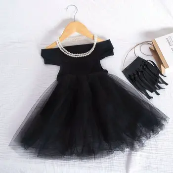 Vestido de princesa de Concurso 2021 Bebé Recién nacido a la Muchacha de los Niños de los Hombros Fuera de Tutu Vestido de Malla Parte de la Boda vestido Formal negro blanco rosa