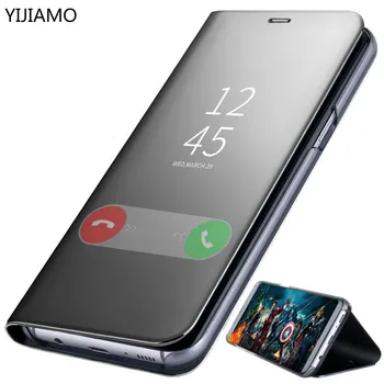 De lujo Inteligente Espejo Flip Case Para Samsung J3 J4 J6 J7 J8 2018 S10 S9 S8 S7 S6 cubierta de color negro para samsung galaxy a7 2018 A8 A6 caso