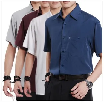 Verano camisa casual de manga corta camisa de quinquagenarian fina camisa de seda de los hombres slim fit camisas M, L, XL, XXL, XXXL , XXXXL 15