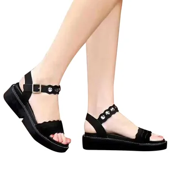 SAGACE las mujeres sandalias de Verano de las Señoras de Abrir el Dedo del pie Zapatos de Playa de diamante de imitación de Pez Plano de la Boca de la Hebilla de la Romana Sandalias de las mujeres sandalias de 2020 mar