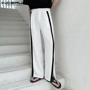 INCERUN Hombre Bolsillos Rectos Corredores de los Hombres Pantalones Casuales 2021 de la Moda de Retazos Sueltos Pantalones de Ocio Cremallera Pantalones Talla Plus
