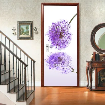 Diente de león Espejo de la Imagen de la Puerta de la etiqueta Engomada 3d Moderno Diseño de Flor Púrpura Simple fondo de pantalla Pegatinas Pegatinas Para Puertas de Decoración para el Hogar