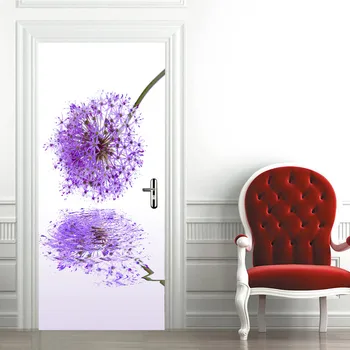 Diente de león Espejo de la Imagen de la Puerta de la etiqueta Engomada 3d Moderno Diseño de Flor Púrpura Simple fondo de pantalla Pegatinas Pegatinas Para Puertas de Decoración para el Hogar