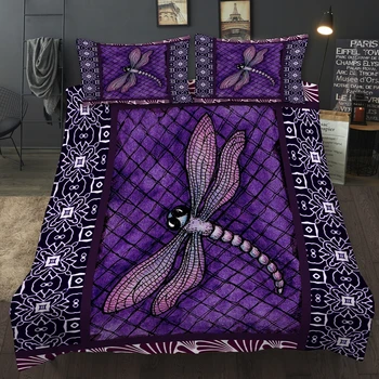 Púrpura de la Libélula juego de Cama funda de Edredón Con Fundas de almohada Gemelas Completa de Queen King Size, Ropa de cama 3 piezas textiles para el hogar