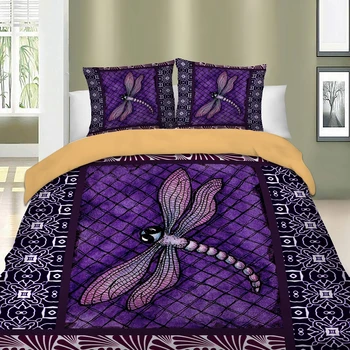 Púrpura de la Libélula juego de Cama funda de Edredón Con Fundas de almohada Gemelas Completa de Queen King Size, Ropa de cama 3 piezas textiles para el hogar