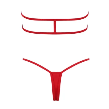 Womens Micro Mini Bikini Conjunto De Lencería Sexo Exótico Ropa Interior Mínima Cobertura Escote En Forma De Cuadrado De Bra Top Tanga G-String