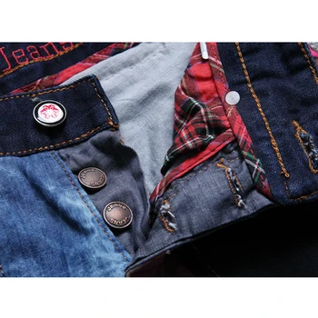 2019 Nuevo Mosaico de los pantalones Vaqueros de los Hombres de Moda Colorido de la Tela del Dril de algodón Pantalones de Alta Calidad Recto Macho Pantalones Más el Tamaño de 38
