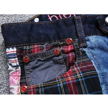 2019 Nuevo Mosaico de los pantalones Vaqueros de los Hombres de Moda Colorido de la Tela del Dril de algodón Pantalones de Alta Calidad Recto Macho Pantalones Más el Tamaño de 38