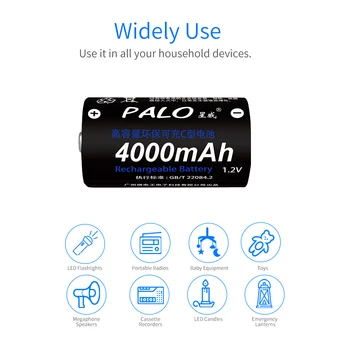 PALO 2 pcs 4000mAh 1.2 V tamaño c de ni-mh recargables de NiMH batería con baja auto-descarga para el hogar linterna calentador de agua de juguete