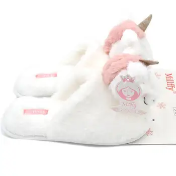 Millffy lindo unicornio zapatillas hermoso animal de interior zapatillas de casa, niña de los zapatos de las Señoras de la Felpa de Diapositivas de Mujeres Peludas Chanclas