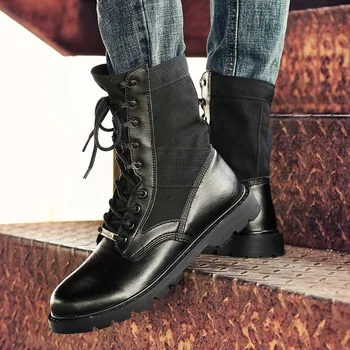 Los Hombres de la moda de Botas Militares Casual de Cuero de Zapatos Otoño Invierno Trabajo y de la Seguridad de los Zapatos de Hombre Negro Y Marrón Ejército Botas de Vaquero Para Hombres