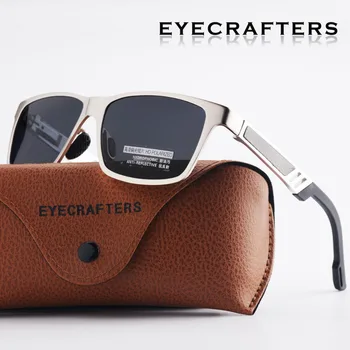 Eyecrafters Diseñador de los Hombres de Aluminio de Gafas de sol Polarizadas para Hombre de Conducción Espejo Gafas de Sol Retro Vintage Plaza de las Gafas Azules