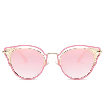 2021 Nueva Dama Retro Cat eye Gafas de sol de Marca Redonda de diseño de Marco de Metal de la Vendimia de Cobre de color Rosa Espejo de las Mujeres Gafas de Sol UV400