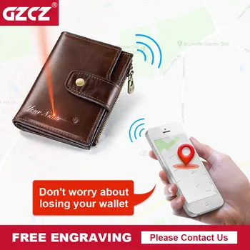 GZCZ Smart Wallet Rfid de Cuero Genuino con alarma Mapa GPS Bluetooth Alarma Hombres Bolso Masculino Bolsa de Dinero Titular de la Tarjeta de Grabado Gratis
