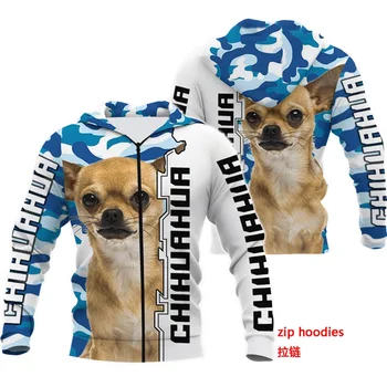 2020 nueva venta caliente de los Hombres de las mujeres de chihuahua perro de edición limitada 3d cremallera sudaderas manga larga Sudaderas chaqueta sudadera de chándal