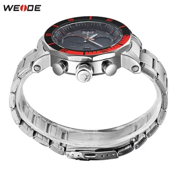 Original de la parte Superior de la Marca WEIDE 3ATM Impermeable Reloj de Deporte de los Hombres Digital de Cuarzo Reloj LED Rojo Dial Banda de Acero del Ejército de relojes de Pulsera Relogios