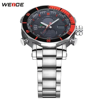 Original de la parte Superior de la Marca WEIDE 3ATM Impermeable Reloj de Deporte de los Hombres Digital de Cuarzo Reloj LED Rojo Dial Banda de Acero del Ejército de relojes de Pulsera Relogios