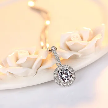 Color plata Esterlina S925 Collar de VVS1 Diamante de 2 Quilates Colgante para las Mujeres de la Boda Blanco Topacio natural pura Colgantes de piedras preciosas