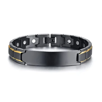 Nombre personalizado Grabado Cool de la moda de la joyería negro brazalete magnético de acero inoxidable para los hombres
