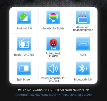 PX6 DSP Android10 2din de la Radio del Coche de GPS del DVD De Ford Focus 2 Ford Fiesta, Mondeo 4 C-Max S-Max Fusion de Tránsito Kuga Multimedia 4G+64G