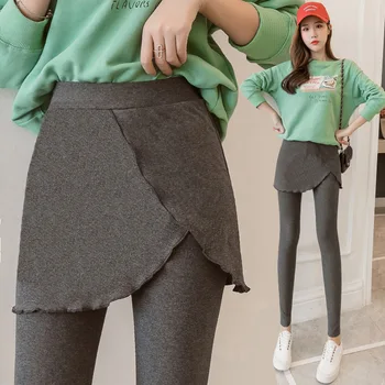 La Moda de las mujeres de la Falda de Leggings de rayas Floral Diseño de Línea de Buen Elástico de Mezcla de Algodón Mini Plus Szei Pantalones de Estilo coreano