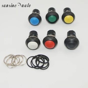 6PCS/LOT Negro/Rojo/Verde/Amarillo/Azul/Blanco 12mm Impermeable ON/OFF Botón Redondo Interruptor de Enclavamiento del Interruptor de