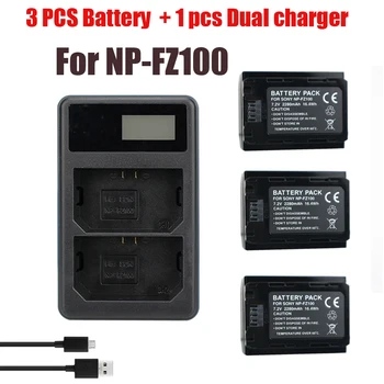3Pcs NP-FZ100 NPFZ100 NP FZ100 Batería+LED de Doble Cargador de Baterías Para Sony NP-FZ100, BC-QZ1, Sony a9, a7R III, a7 III, ILCE-9