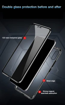 Doble Cara Magnética Flip Case Para Huawei Nova 3 cubierta de Imán de Vidrio Cubierta Completa Para Nova 3E Teléfono de Parachoques Caso de Nova 3i cubierta