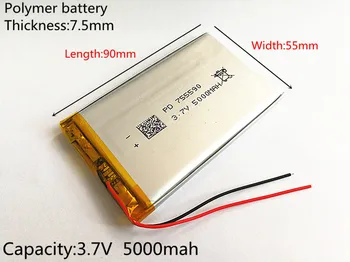 3.7 V 5000mAh de Polímero de Litio LiPo Recargable de la Batería de células De Mp3 del banco del Poder de PSP teléfono móvil de la ALMOHADILLA de la rentabilidad de los tablet PC 755590