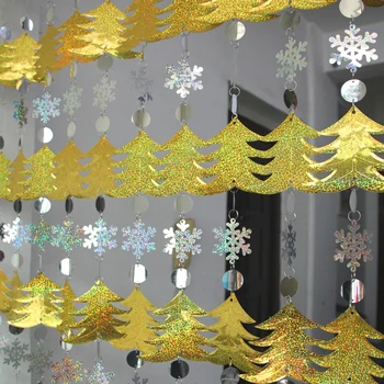 Decoración de navidad en Casa de los ornamentos del árbol de Navidad del copo de nieve de lentejuelas cortinas partido festivo de fondo decoración de suministros