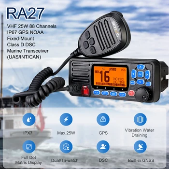 Retevis RA27 de radiocomunicación marítima en VHF Transceptor 25W IP67 Impermeable de GPS de la NOAA de Montaje Fijo de la Clase D DSC Marina Transceptor (USA/INT/CAN)