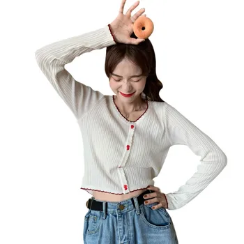 Mujeres t-Shirts coreano v-Cuello en Contraste de Color de la Camiseta Slim Fit Todos-Partido Corto de Manga Larga de punto Talla de las Camisetas parte Superior Vetements