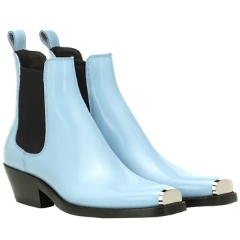 2020 invierno Nueva Moda de Metal Punta del Dedo del pie Botas de Tobillo de Cuero Genuino Botas de Mujer Mujer Deslizamiento sobre el Plano de las Señoras Zapatos Básicos
