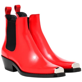2020 invierno Nueva Moda de Metal Punta del Dedo del pie Botas de Tobillo de Cuero Genuino Botas de Mujer Mujer Deslizamiento sobre el Plano de las Señoras Zapatos Básicos