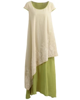 4XL 5XL Más el Tamaño de Vestido de las Mujeres del Vintage Casual Suelto Elegante Vestido Bordado de flores de Dos Capas de Vestido Largo Verde Vestidos de 2021